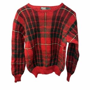 Ralph Lauren Women's Red and Black Plaid Sweater